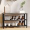 Flash Furniture Easton 3-Tier Wooden Entryway Bench, Mesh Shoe Storage Shelves, Weathered Wood, Black Metal Frame HGWA-BCH-MTL-3T-WEATH-GG - alternate 1